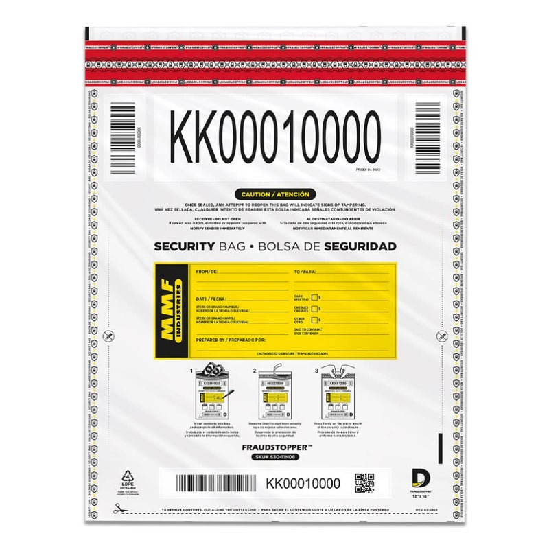 MMF Industries Cash Transmittal Bags | 12W x 16H | Pack of 100 | Unique Alphanumeric Numbering | Self-Sealing Adhesive | Four Tamper Indicators | Folded Bottom | Deposit Plastic Bags - Image 1
